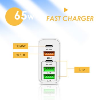 Φορτιστής USB C Γρήγορη φόρτιση 65W Τύπος C PD QC3.0 Προσαρμογέας κινητού τηλεφώνου για iPhone Xiaomi Huawei Samsung ipad Realme Oneplus Tablet