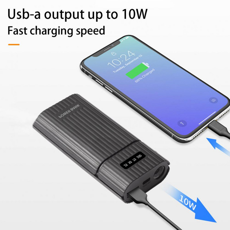 Калъф за захранваща банка за телефон Бързо зареждане без заваряване с дисплей за захранване 2 слота 18650 21700 Калъф за зарядно устройство Направи си сам Кутия