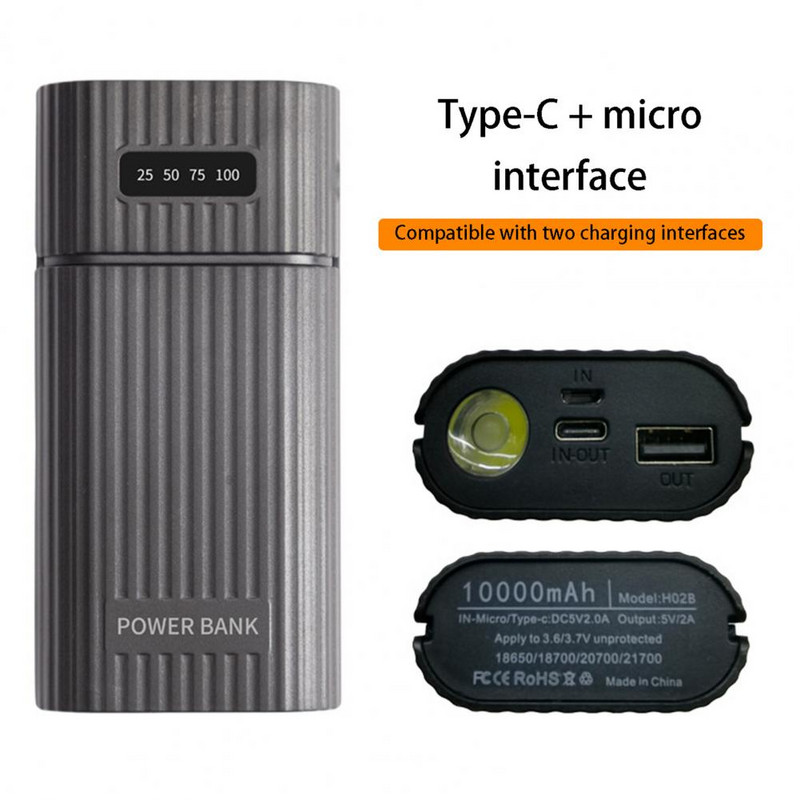 Калъф за захранваща банка за телефон Бързо зареждане без заваряване с дисплей за захранване 2 слота 18650 21700 Калъф за зарядно устройство Направи си сам Кутия