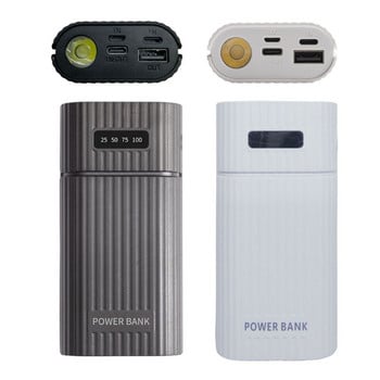 Είσοδος 3 θυρών DIY Power Bank Shell με φακό LED 5V 2x 18650 21700 Case Battery Charge Storage Box Χωρίς μπαταρία