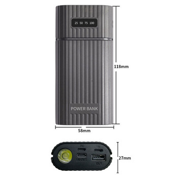 Είσοδος 3 θυρών DIY Power Bank Shell με φακό LED 5V 2x 18650 21700 Case Battery Charge Storage Box Χωρίς μπαταρία