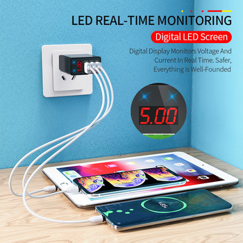 Elough Quick Charger 3.0 USB зарядно за iPhone 12 13 Xiaomi poco x3 LED цифров дисплей Бързо зареждане 5 USB стенно зарядно за телефон