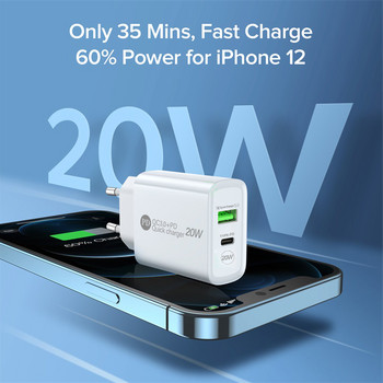 Maerknon PD 20W USB зарядно устройство Quick Charge QC 3.0 Fast Phone Адаптер за стенно зарядно устройство за iPhone 13 12 Pro iPad Huawei Xiaomi Samsung