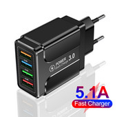 5.1A 48W USB бързо зарядно Бързо зареждане 4.0 3.0 Универсален стенен адаптер за iPhone 13 12 Бързо зареждане на мобилен телефон Samsung Xiaomi