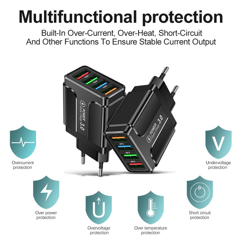 5.1A 48W USB бързо зарядно Бързо зареждане 4.0 3.0 Универсален стенен адаптер за iPhone 13 12 Бързо зареждане на мобилен телефон Samsung Xiaomi