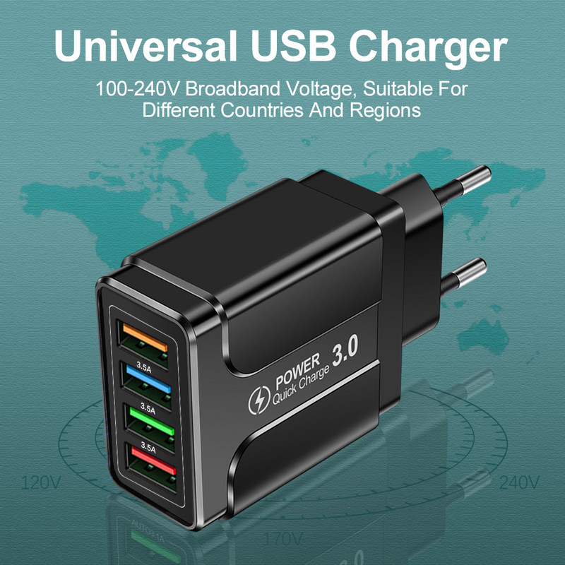 5.1A 48W USB бързо зарядно Бързо зареждане 4.0 3.0 Универсален стенен адаптер за iPhone 13 12 Бързо зареждане на мобилен телефон Samsung Xiaomi