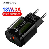 AIXXCO 5V 2A EU Plug LED Light 2 USB адаптер Стенен PD зарядно устройство за мобилен телефон Quick Charge QC 3.0 Mobile Charger Fast Charger