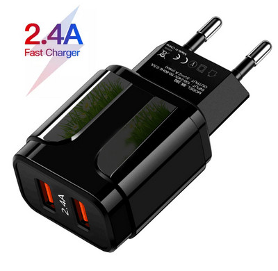 AIXXCO 5V 2A EU Plug LED Light 2 USB адаптер Стенен PD зарядно устройство за мобилен телефон Quick Charge QC 3.0 Mobile Charger Fast Charger