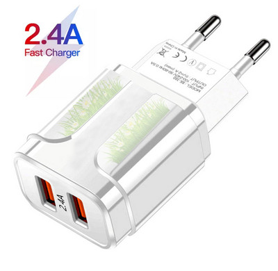 AIXXCO 5V 2A EU Plug LED Light 2 USB адаптер Стенен PD зарядно устройство за мобилен телефон Quick Charge QC 3.0 Mobile Charger Fast Charger