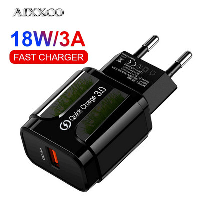 AIXXCO 5V 2A EU Plug LED Light 2 USB Adapter Mobilais telefons Sienas PD lādētājs Ierīce Quick Charge QC 3.0 Mobile Charger Fast Charger