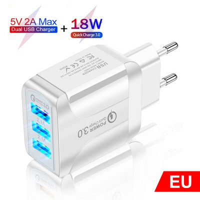 AIXXCO 5V 2A EU Plug LED Light 2 USB адаптер Стенен PD зарядно устройство за мобилен телефон Quick Charge QC 3.0 Mobile Charger Fast Charger