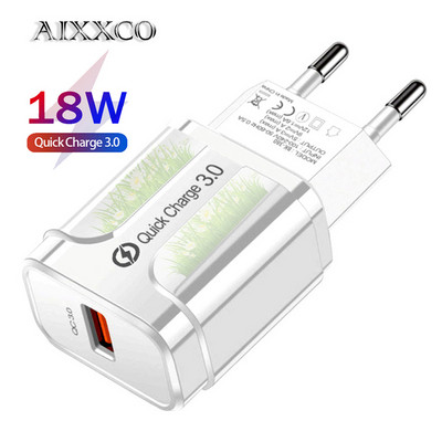 AIXXCO 5V 2A EU Plug LED Light 2 USB адаптер Стенен PD зарядно устройство за мобилен телефон Quick Charge QC 3.0 Mobile Charger Fast Charger
