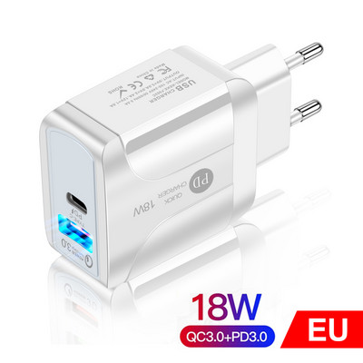 AIXXCO 5V 2A EU Plug LED Light 2 USB адаптер Стенен PD зарядно устройство за мобилен телефон Quick Charge QC 3.0 Mobile Charger Fast Charger