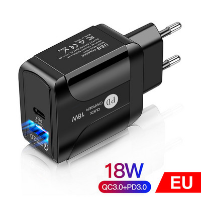 AIXXCO 5V 2A EU Plug LED Light 2 USB адаптер Стенен PD зарядно устройство за мобилен телефон Quick Charge QC 3.0 Mobile Charger Fast Charger