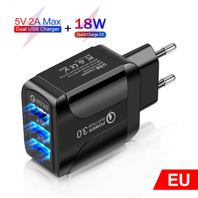 AIXXCO 5V 2A EU Plug LED Light 2 USB адаптер Стенен PD зарядно устройство за мобилен телефон Quick Charge QC 3.0 Mobile Charger Fast Charger