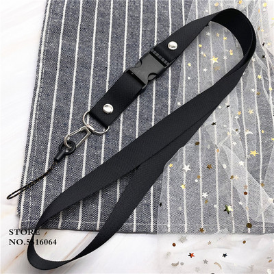 Едноцветен ремък за ключове USB държач ID Pass Card Име Badge Държач Каишки за мобилен телефон Метално черно въже Пластмасов щипка ремък