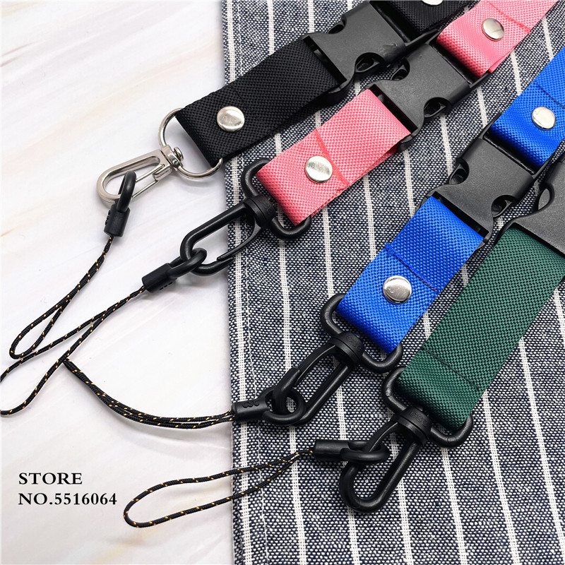 Едноцветен ремък за ключове USB държач ID Pass Card Име Badge Държач Каишки за мобилен телефон Метално черно въже Пластмасов щипка ремък