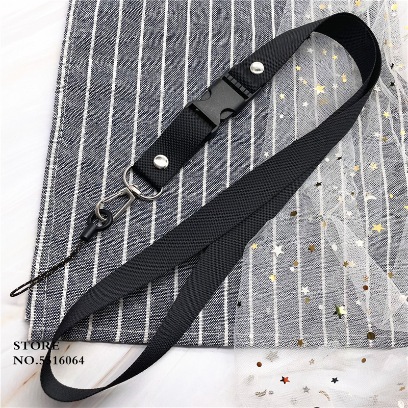 Едноцветен ремък за ключове USB държач ID Pass Card Име Badge Държач Каишки за мобилен телефон Метално черно въже Пластмасов щипка ремък