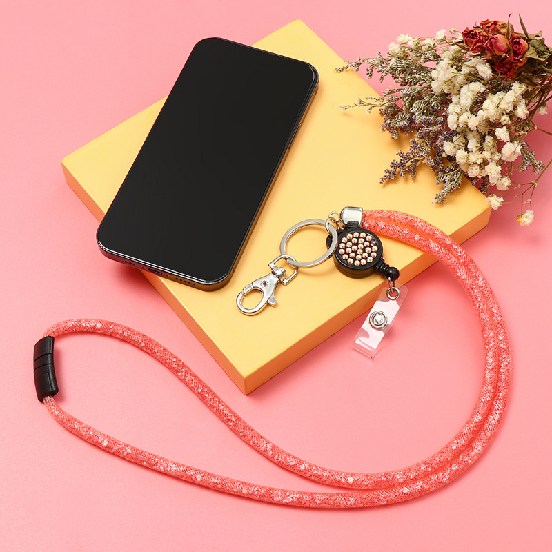 1PC Rhinestone Bling Crystal Lanyard Badge Притежател на лична карта Държач за презрамка за врата Щипка за мобилен телефон Висящо въже Ключодържател Офис консумативи