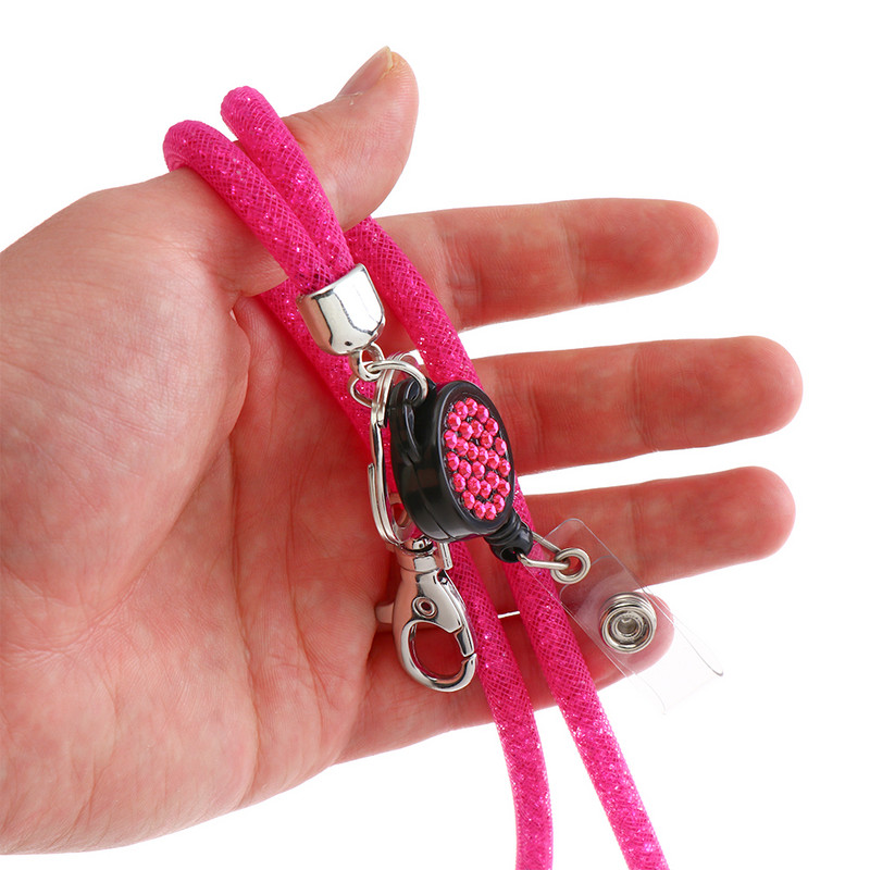 1PC Rhinestone Bling Crystal Lanyard Badge Притежател на лична карта Държач за презрамка за врата Щипка за мобилен телефон Висящо въже Ключодържател Офис консумативи