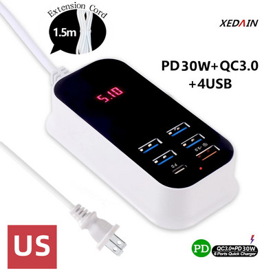 Πολλαπλός φορτιστής USB PD 30W Τύπος C Γρήγορος φορτιστής Γρήγοροι φορτιστές τοίχου Προσαρμογέας τροφοδοσίας 3.0 Φορτιστής UK EU US Plug Φορτιστής κινητού τηλεφώνου