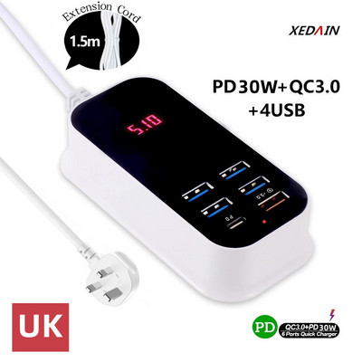 Πολλαπλός φορτιστής USB PD 30W Τύπος C Γρήγορος φορτιστής Γρήγοροι φορτιστές τοίχου Προσαρμογέας τροφοδοσίας 3.0 Φορτιστής UK EU US Plug Φορτιστής κινητού τηλεφώνου