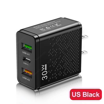 PD USB зарядно Quick Charge 3.0 30W бързи телефони Адаптер за зарядно устройство за iPhone Samsung Huawei Xiaomi 3 порта EU/US Plug адаптер за стена
