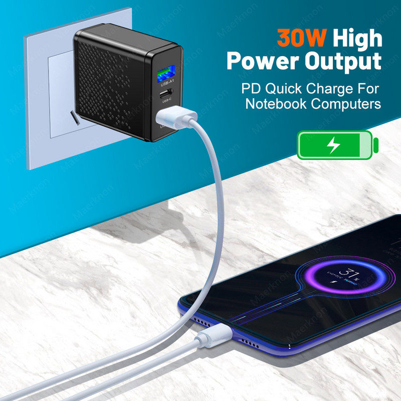 PD USB зарядно Quick Charge 3.0 30W бързи телефони Адаптер за зарядно устройство за iPhone Samsung Huawei Xiaomi 3 порта EU/US Plug адаптер за стена
