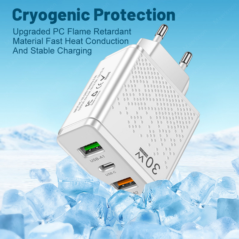 PD USB зарядно Quick Charge 3.0 30W бързи телефони Адаптер за зарядно устройство за iPhone Samsung Huawei Xiaomi 3 порта EU/US Plug адаптер за стена