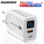 PD 20W USB зарядно устройство с цифров дисплей Бързо зареждане зарядно устройство Quick Charge 3.0 за iPhone 14 13 Xiaomi Samsung адаптер за зареждане на телефон