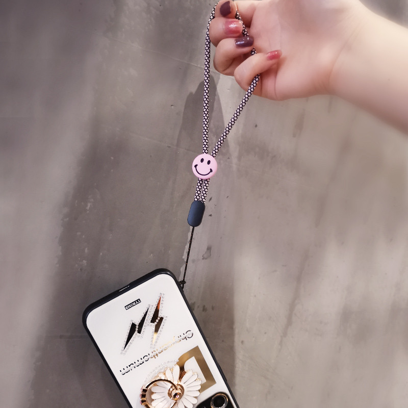 Връзка за мобилен телефон Усмихнато лице Висулка за китка Женски къси ръчно тъкани прости орнаменти Калъф за мобилен телефон Универсална гривна