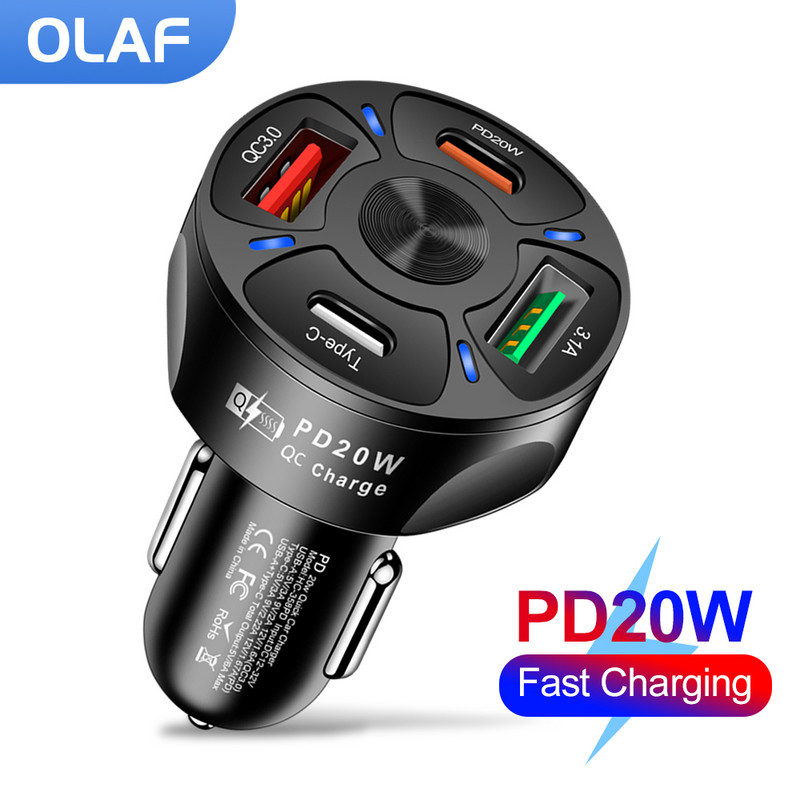 OLAF Dual USB C auto punjač Brzo punjenje USB Type C brzi punjač PD QC3.0 za iphone Samsung Xiaomi adapter za auto punjač za telefon