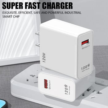 120 W бързо зареждане USB зарядно устройство Захранващ адаптер за iPhone Xiaomi Samsung Huawei Quick Charge 5.0 Стенен USB зарядно устройство за мобилен телефон