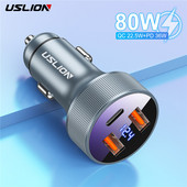 USLION USB Car Charger QC 3.0 80W 5A Type C PD Προσαρμογέας φορτιστή τηλεφώνου αυτοκινήτου γρήγορης φόρτισης για iPhone Xiaomi Κινητό τηλέφωνο Samsung