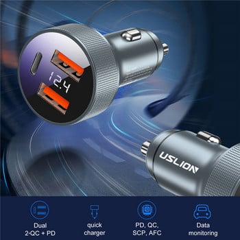 USLION USB Car Charger QC 3.0 80W 5A Type C PD Προσαρμογέας φορτιστή τηλεφώνου αυτοκινήτου γρήγορης φόρτισης για iPhone Xiaomi Κινητό τηλέφωνο Samsung