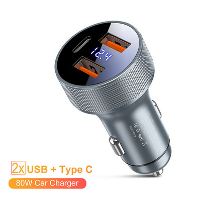 USLION USB Car Charger QC 3.0 80W 5A Type C PD Προσαρμογέας φορτιστή τηλεφώνου αυτοκινήτου γρήγορης φόρτισης για iPhone Xiaomi Κινητό τηλέφωνο Samsung