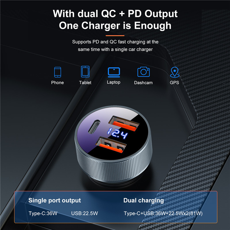 USLION USB зарядно за кола QC 3.0 80W 5A Type C PD Бързо зареждане Адаптер за зарядно устройство за телефон за кола за iPhone Xiaomi мобилен телефон Samsung