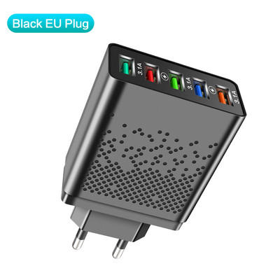 Προσαρμογέας φορτιστή USB 5 θυρών Γρήγορος φορτιστής 48W για φόρτιση τηλεφώνου για iphone Samsung Xiaomi Tablet Quick Charger Mobile QC 3.0
