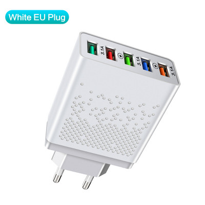 Προσαρμογέας φορτιστή USB 5 θυρών Γρήγορος φορτιστής 48W για φόρτιση τηλεφώνου για iphone Samsung Xiaomi Tablet Quick Charger Mobile QC 3.0