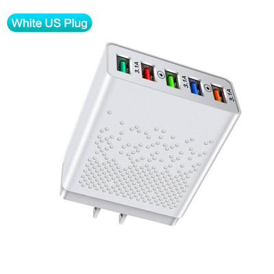 5 порта 66W USB зарядно устройство Стенен адаптер Бързо зарядно устройство за телефон Зареждане за iphone Samsung Xiaomi Tablet Бързо мобилно зарядно устройство QC3.0