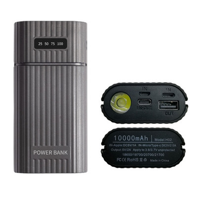 Είσοδος 3 θυρών DIY Power Bank Shell με φακό LED 5V 2x 18650 21700 Case Battery Charge Storage Box Without Battery 55KC