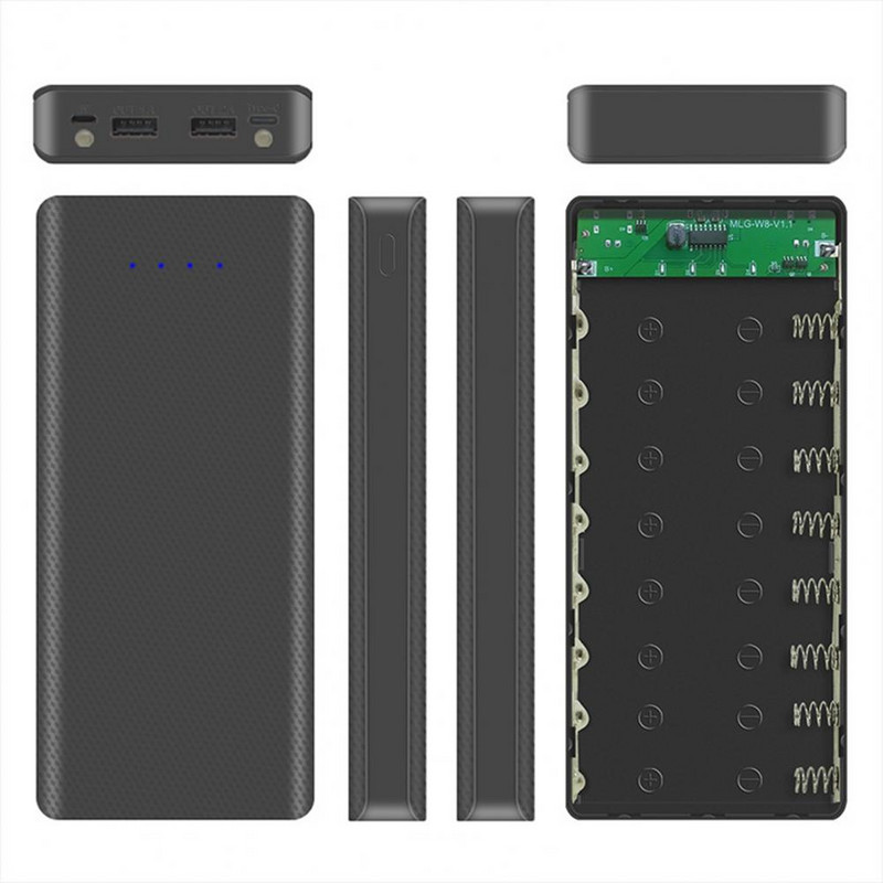 Калъф за Power Bank W8 Без заваряване Преносим DIY 18650 Кутия за зарядно устройство за батерии със светлинен индикатор Кутия за Power Bank