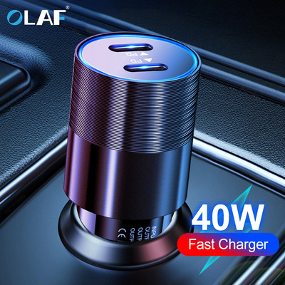 Olaf Dual USB C greitas automobilinis įkroviklis 40W 2 prievadų tipas C PD automobilinis telefono įkroviklis, skirtas iPhone 13 12 11 Pro Max Samsung maitinimo adapteris automobilyje