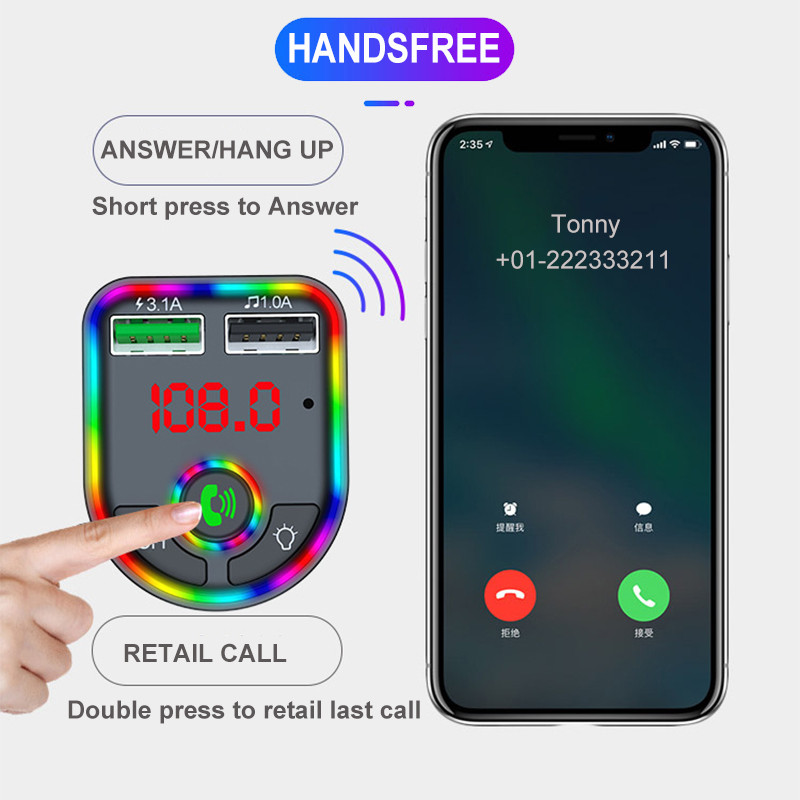 35W Bluetooth 5.0 USB auto punjač Atmosphere MP3 Player 3.1A Brzo punjenje za iPhone 12 Xiaomi Huawei adapter za mobilni telefon