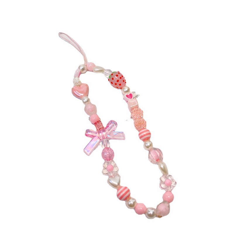 Modna jagoda, romantično srce, biserna geometrija, šarm, ukrasna vrpca, narukvica, lanac za mobilni telefon, ženski ružičasti nakit