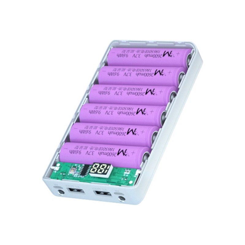 Power Bank Shell A6 LCD zaslon 6x18650 Kutija za baterije Power Bank Shell punjač Kutija bez baterije
