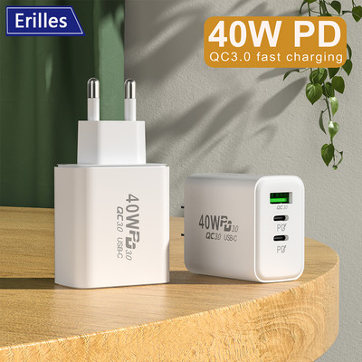 40 W PD USB įkrovikliai QC 3.0 greitas įkroviklis, skirtas iPhone 14 13 Pro Xiaomi Redmi HUAWEI OPPO Samsung mobiliojo telefono C tipo įkroviklio adapteris