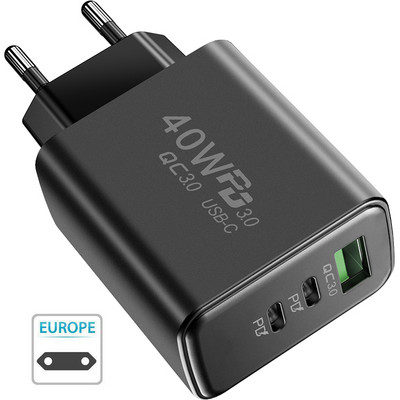 40 W-os PD USB töltők QC 3.0 gyorstöltő iPhone 14 13 Pro Xiaomi Redmi HUAWEI OPPO Samsung mobiltelefon C típusú töltőadapterhez