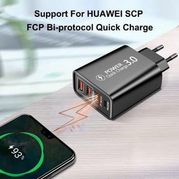 USB C зарядно устройство 60 W зарядно устройство за бързо зареждане 4 порта PD TypeC Quick Charge3.0 стенен захранващ адаптер за iphone Xiaomi зарядно за телефон Samsung