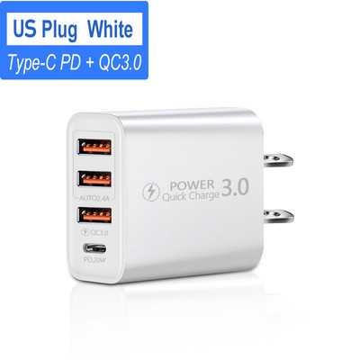 USB C töltő 60 W gyorstöltő töltő 4 portos PD TypeC Quick Charge 3.0 fali hálózati adapter iphone Xiaomi Samsung telefontöltőhöz